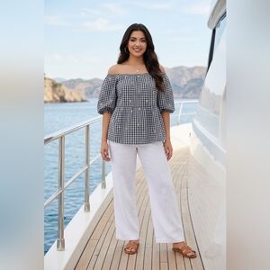 Old Navy Black and White Gingham Babydoll Top